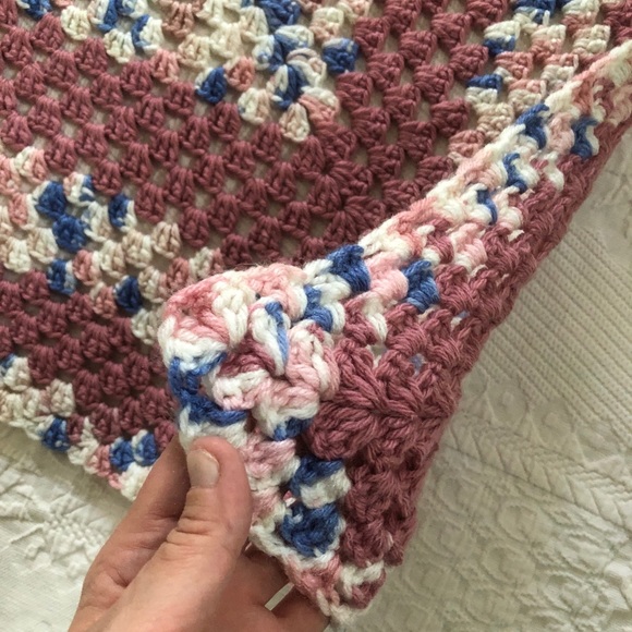 Smaller Blue & Rose Crocheted Blanket Throw - Picture 5 of 5